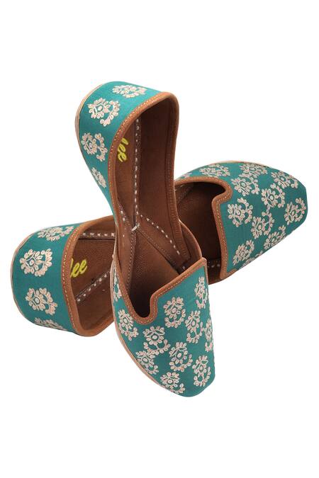 Shop Imlee Jaipur Blue Embroidered Juttis at Aza Fashions Shop_Imlee Jaipur_Blue Embroidered Juttis _at_Aza_Fashions