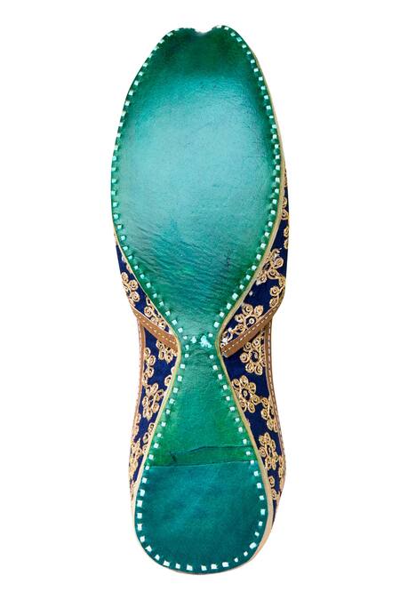 Shop_Imlee Jaipur_Blue Silk Embroidered Juttis _Online_at_Aza_Fashions