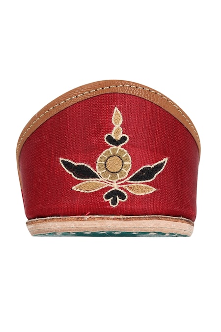 Imlee Jaipur Maroon Silk Embroidered Juttis at Aza Fashions Imlee Jaipur_Maroon Silk Embroidered Juttis _at_Aza_Fashions