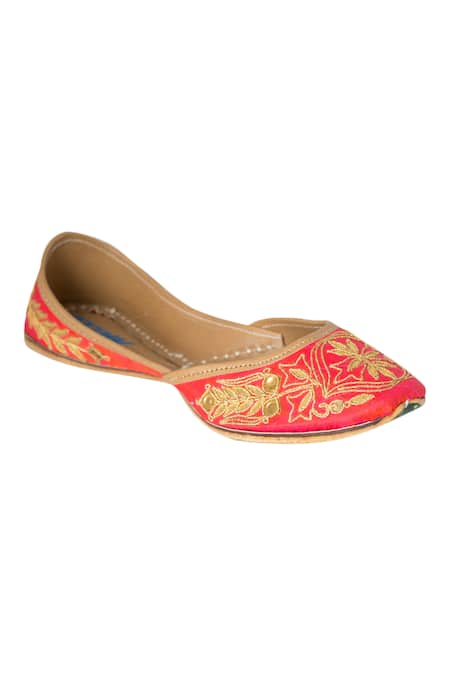 Imlee Jaipur_Pink Embroidered Silk Juttis _Online_at_Aza_Fashions