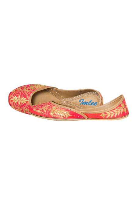 Shop_Imlee Jaipur_Pink Embroidered Silk Juttis _Online_at_Aza_Fashions