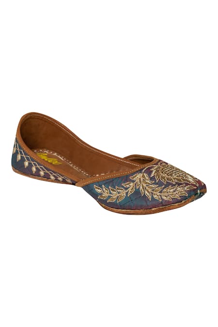 Imlee Jaipur Blue Embroidered Silk Juttis Online at Aza Fashions Imlee Jaipur_Blue Embroidered Silk Juttis _Online_at_Aza_Fashions