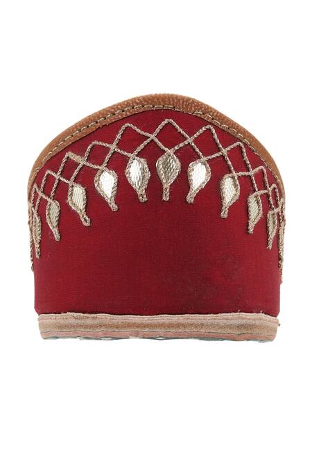 Imlee Jaipur_Red Silk Embroidered Juttis _at_Aza_Fashions