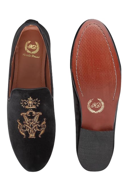 Shop Domani Black Handcrafted Velvet Loafers at Aza Fashions Shop_Domani_Black Handcrafted Velvet Loafers _at_Aza_Fashions