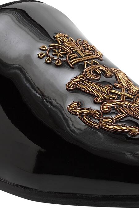 Domani_Black Handcrafted Embroidered Loafers _at_Aza_Fashions