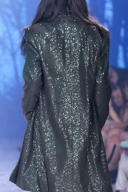 Shop_Nirmooha_Emerald Green Silk Sequins Embroidered Long Jacket _Online_at_Aza_Fashions