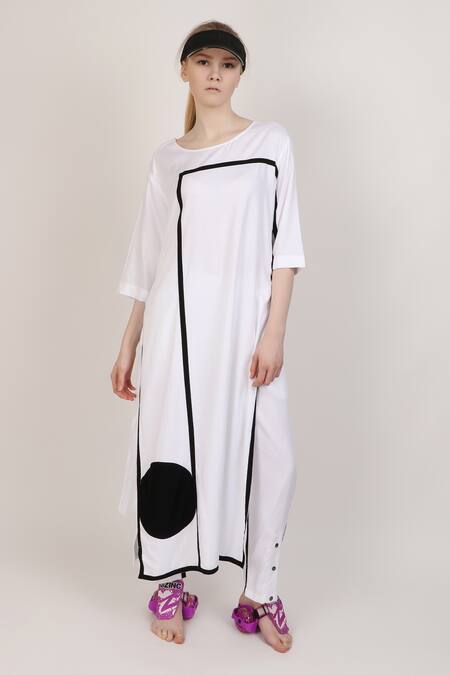 I Am Trouble By KC_White Modal Rayon Twill Embroidered Tunic Set_Online_at_Aza_Fashions