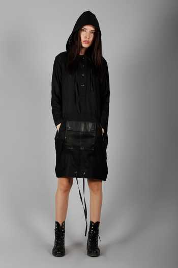 Buy_I Am Trouble By KC_Black Modal Rayon Twill Hoodie Dress_Online_at_Aza_Fashions