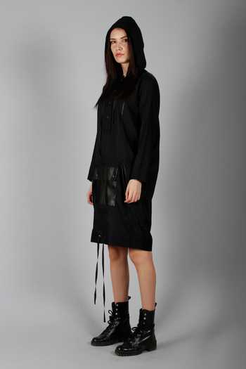 I Am Trouble By KC_Black Modal Rayon Twill Hoodie Dress_Online_at_Aza_Fashions