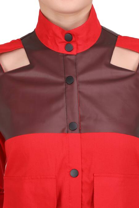 I Am Trouble By KC_Red Textured Cotton Band Jumpsuit_at_Aza_Fashions