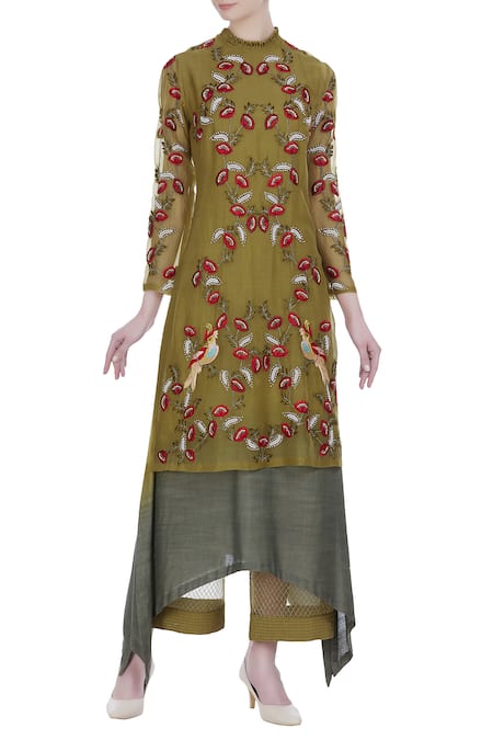 Incheetape Embroidered kurta with palazzo pants 