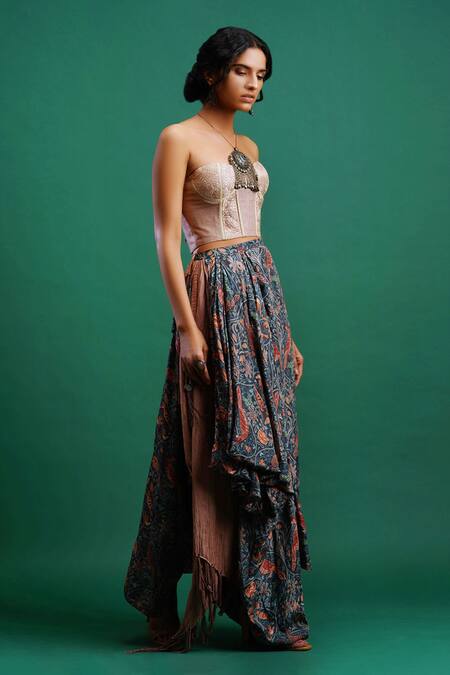 Nidhi Yasha Multi Color Viscose Printed Skirt Online at Aza Fashions Nidhi Yasha_Multi Color Viscose Printed Skirt _Online_at_Aza_Fashions