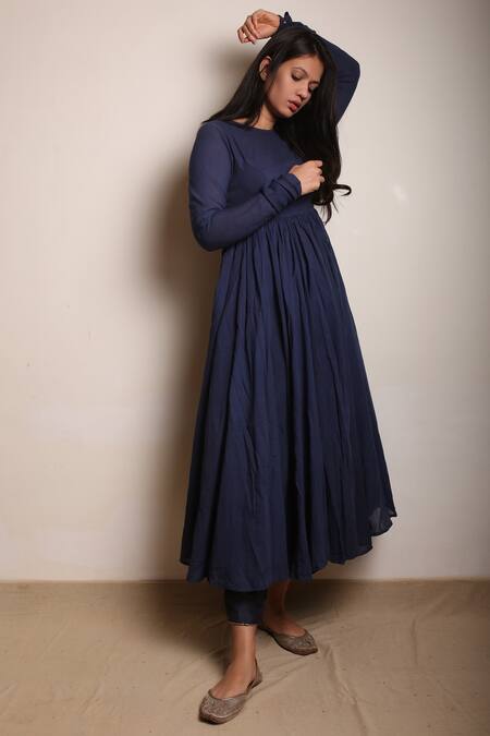 Dot_Blue Cotton Round Anarkali Kurta _Online_at_Aza_Fashions