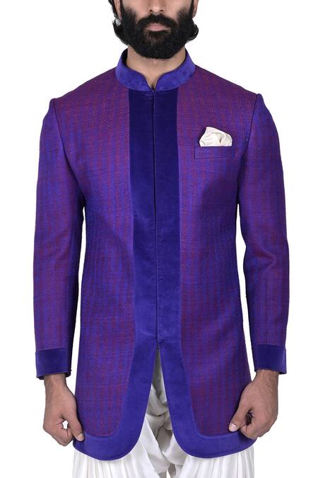 Buy Rohit Kamra Jaipur Blue Matka Silk Embroidered Bandhgala Set Online at Aza Fashions Buy_Rohit Kamra Jaipur_Blue Matka Silk Embroidered Bandhgala Set _Online_at_Aza_Fashions