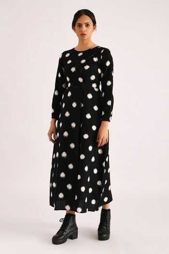 Indigo Dreams_Black Cotton Ikat Trench Coat Style Dress_Online_at_Aza_Fashions