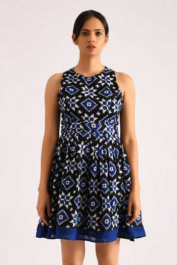 Shop Indigo Dreams Blue Cotton Telia Rumal Ikat Dress Online at Aza Fashions Shop_Indigo Dreams_Blue Cotton Telia Rumal Ikat Dress_Online_at_Aza_Fashions
