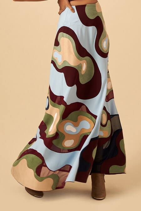 Siddhant Agrawal Blue Crepe, Georgette Applique Skirt at Aza Fashions Siddhant Agrawal_Blue Crepe, Georgette Applique Skirt _at_Aza_Fashions