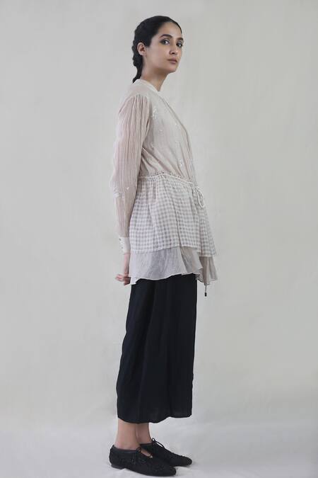 Integument Beige Sheer Chanderi Top Online at Aza Fashions Integument_Beige Sheer Chanderi Top_Online_at_Aza_Fashions