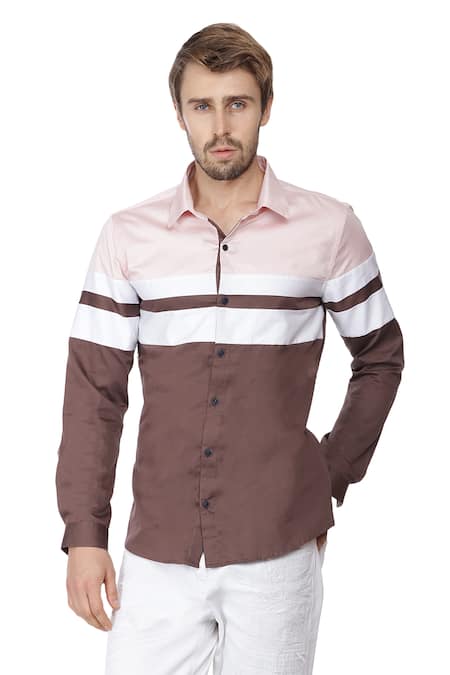 Abkasa_Multi Color Cotton Slim-fit Striped Shirt_Online_at_Aza_Fashions