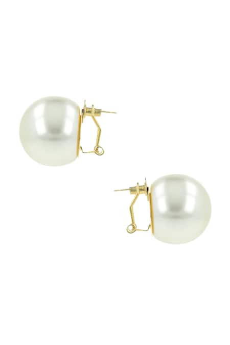 Ishhaara_White Imitation Diamonds Pearl Stud Earrings _Online_at_Aza_Fashions