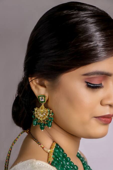 Shop_Ishhaara_Green Beads Tiered Necklace Set_Online_at_Aza_Fashions