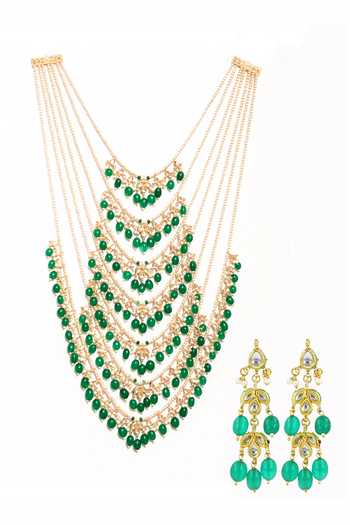 Ishhaara_Multi Color Pearls Gold Toned Seven Layered Necklace Set _Online_at_Aza_Fashions