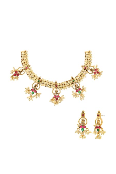 Buy Ishhaara Gold Plated Stones, Beads Temple Jewellery Set Online at Aza Fashions Buy_Ishhaara_Gold Plated Stones, Beads Temple Jewellery Set _Online_at_Aza_Fashions