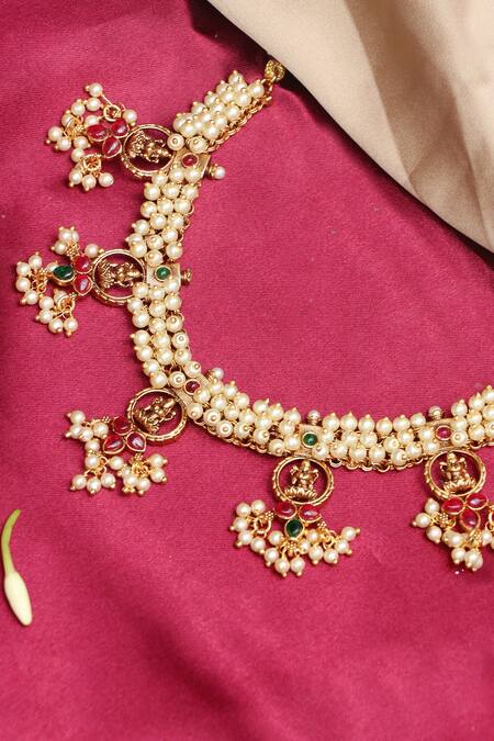 Ishhaara Gold Plated Stones, Beads Temple Jewellery Set at Aza Fashions Ishhaara_Gold Plated Stones, Beads Temple Jewellery Set _at_Aza_Fashions