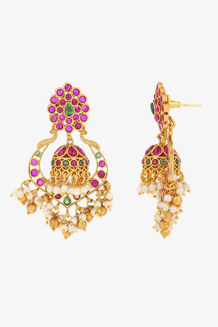 Buy_Ishhaara_Gold Plated Stones, Beads Embellished Jhumkas _Online_at_Aza_Fashions