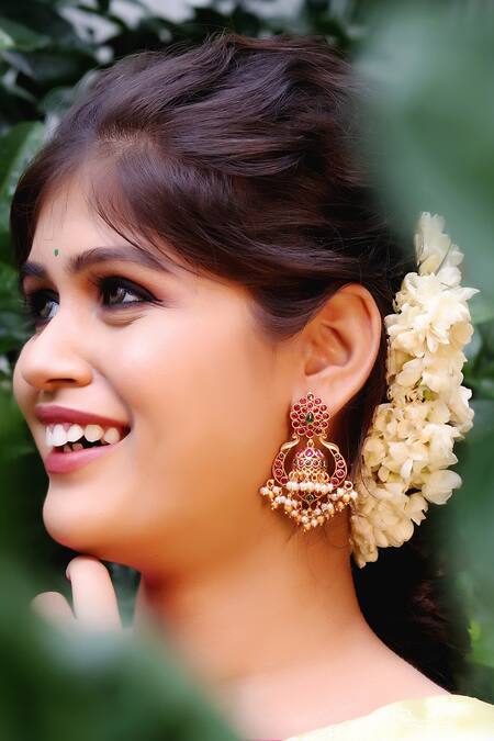 Ishhaara_Gold Plated Stones, Beads Embellished Jhumkas _at_Aza_Fashions