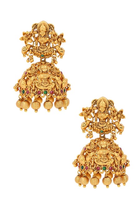 Ishhaara Gold Plated Carved Temple Jhumkas Online at Aza Fashions Ishhaara_Gold Plated Carved Temple Jhumkas _Online_at_Aza_Fashions