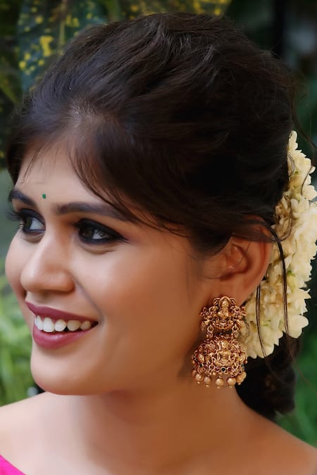 Shop Ishhaara Gold Plated Carved Temple Jhumkas Online at Aza Fashions Shop_Ishhaara_Gold Plated Carved Temple Jhumkas _Online_at_Aza_Fashions