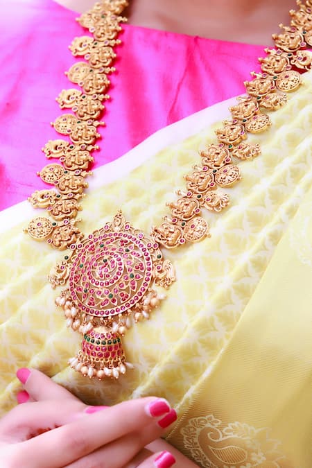 Shop Ishhaara Gold Plated Stones, Beads Temple Jewellery Set Online at Aza Fashions Shop_Ishhaara_Gold Plated Stones, Beads Temple Jewellery Set _Online_at_Aza_Fashions