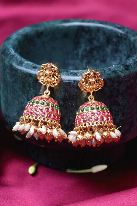 Ishhaara Gold Plated Stones, Beads Temple Jewellery Set at Aza Fashions Ishhaara_Gold Plated Stones, Beads Temple Jewellery Set _at_Aza_Fashions