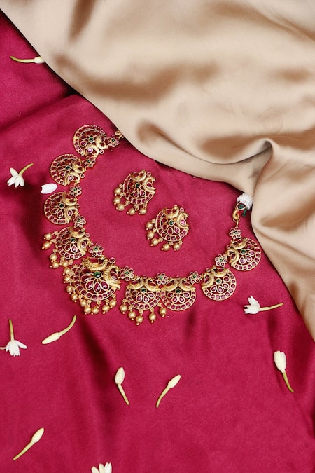 Ishhaara_Gold Plated Stones, Beads And Designer Jewellery Set _Online_at_Aza_Fashions