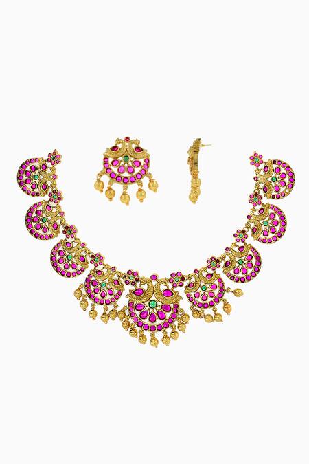 Buy_Ishhaara_Gold Plated Stones, Beads And Designer Jewellery Set _Online_at_Aza_Fashions