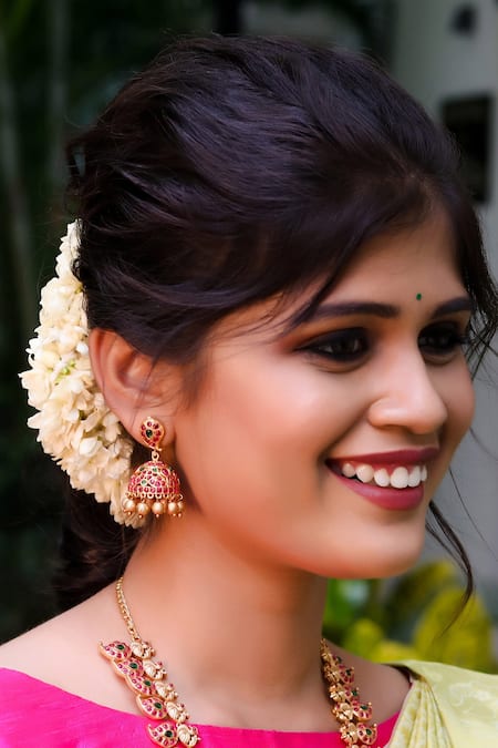 Ishhaara Gold Plated Stones, Beads Temple Jewellery Set With Jhumkis at Aza Fashions Ishhaara_Gold Plated Stones, Beads Temple Jewellery Set With Jhumkis _at_Aza_Fashions