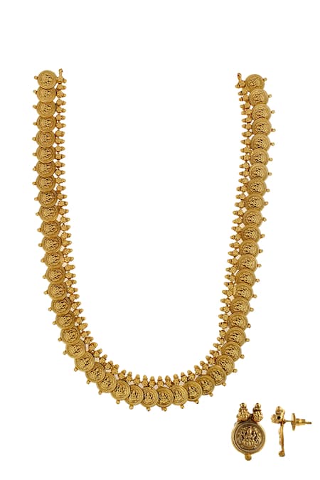 Buy Ishhaara Gold Plated Temple Motif Jewellery Set Online at Aza Fashions Buy_Ishhaara_Gold Plated Temple Motif Jewellery Set _Online_at_Aza_Fashions