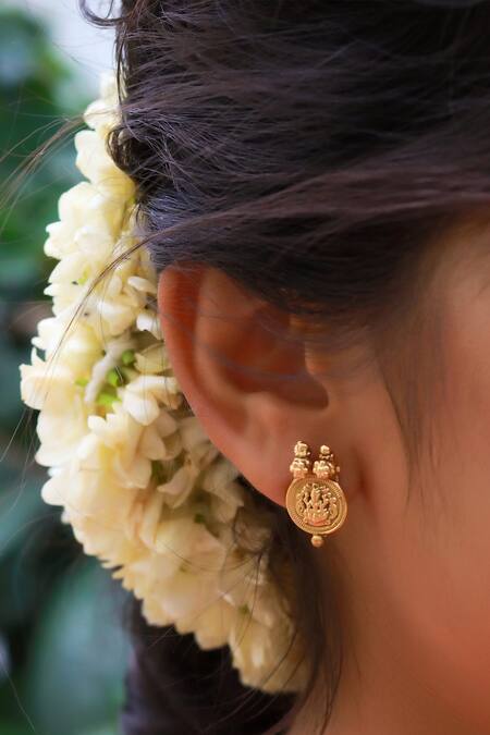 Shop Ishhaara Gold Plated Temple Motif Jewellery Set Online at Aza Fashions Shop_Ishhaara_Gold Plated Temple Motif Jewellery Set _Online_at_Aza_Fashions