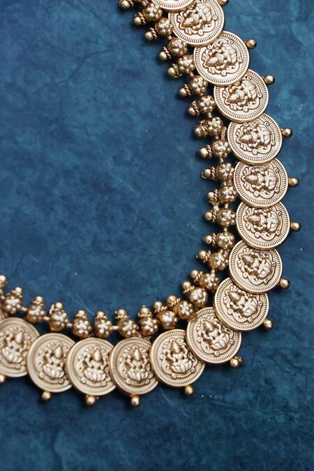 Ishhaara Gold Plated Temple Motif Jewellery Set at Aza Fashions Ishhaara_Gold Plated Temple Motif Jewellery Set _at_Aza_Fashions