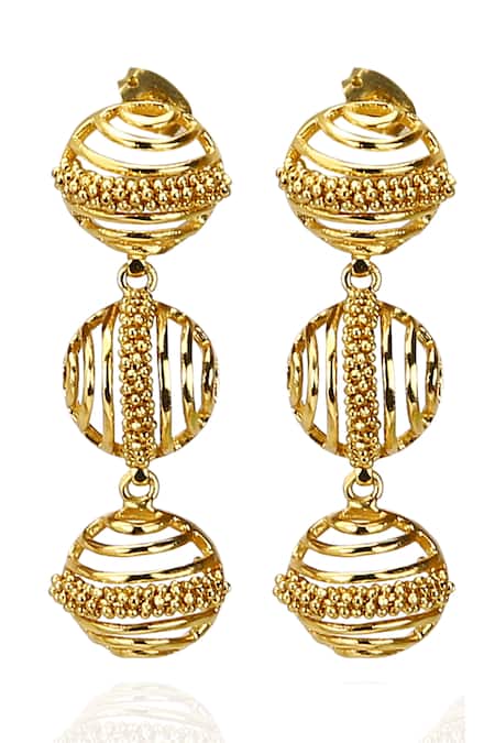 Itrana Gold Plated Beads Circular Pattern Hand Knotted Earrings 
