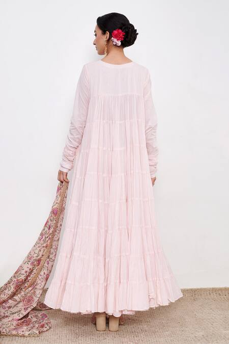 Shop Itraake White Mul Printed Floral Round Anarkali Set With Dupatta at Aza Fashions Shop_Itraake_White Mul Printed Floral Round Anarkali Set With Dupatta _at_Aza_Fashions