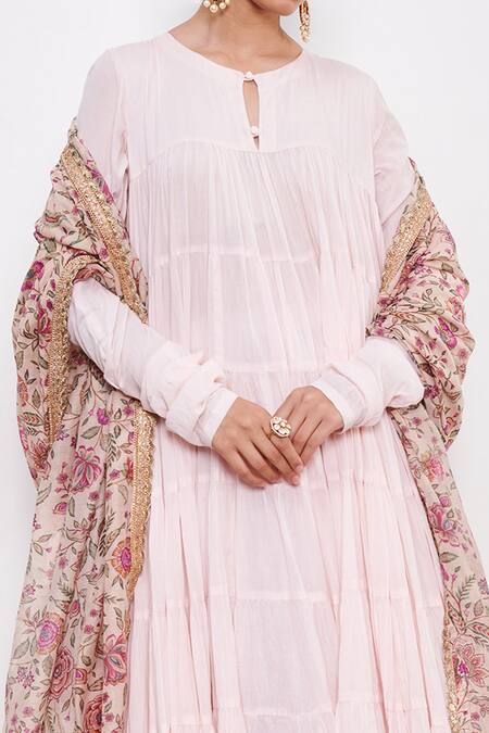 Itraake White Mul Printed Floral Round Anarkali Set With Dupatta at Aza Fashions Itraake_White Mul Printed Floral Round Anarkali Set With Dupatta _at_Aza_Fashions