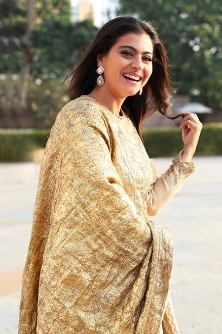 Itrh_Beige Chanderi Round Kurta Sharara Set_Online_at_Aza_Fashions