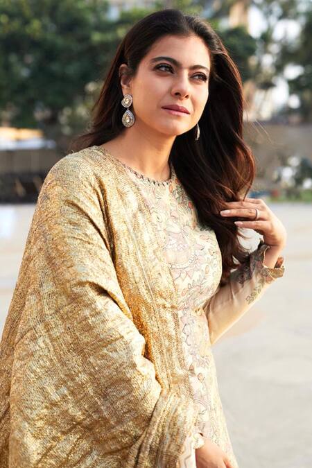 Buy_Itrh_Beige Chanderi Round Kurta Sharara Set_Online_at_Aza_Fashions