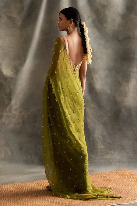 RE - Bollywood style olive green butterfly mono net sequence work saree