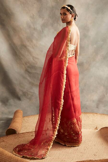 Shop Itrh Organza Embroidered Saree With Blouse at Aza Fashions Shop_Itrh_Organza Embroidered Saree With Blouse_at_Aza_Fashions