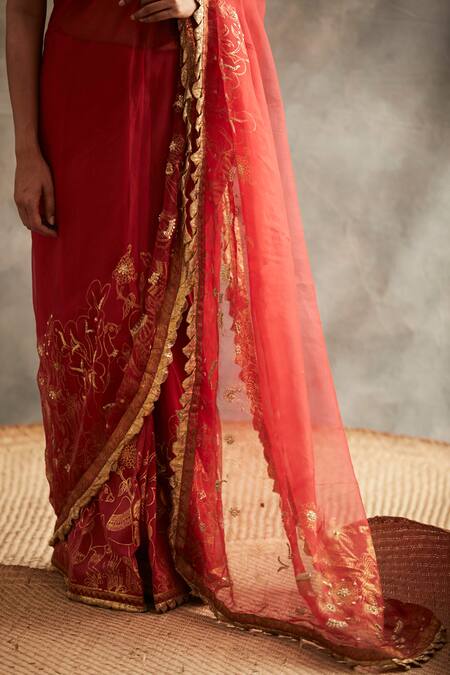 Buy Itrh Organza Embroidered Saree With Blouse Online at Aza Fashions Buy_Itrh_Organza Embroidered Saree With Blouse_Online_at_Aza_Fashions