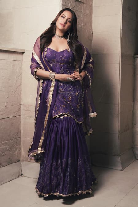Itrh_Purple Chanderi Kurta Sharara Set_Online_at_Aza_Fashions