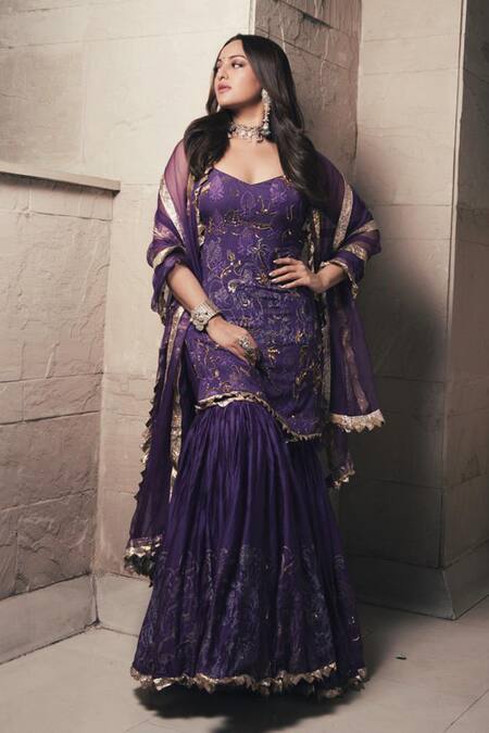 Buy_Itrh_Purple Chanderi Kurta Sharara Set_Online_at_Aza_Fashions